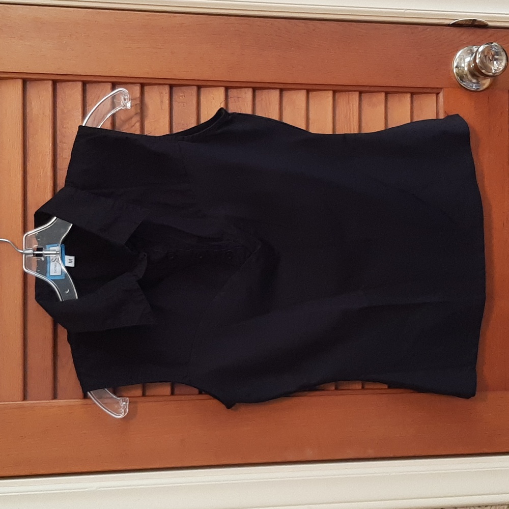 Skinny Shirt Sleeveless Black Collared Blouse Size M